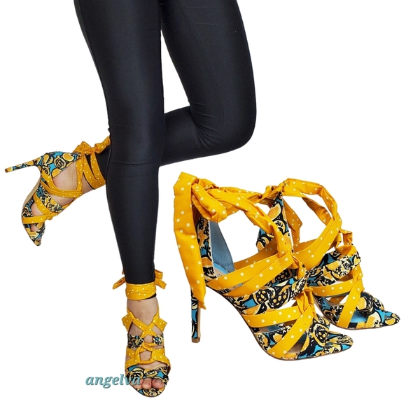 Gianni Bini Shoes - Gianni Bini Yellow Patterned Wrap-Heel Sandals